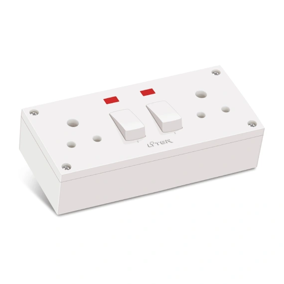 Alpha plus switch socket twin combine 6a heavy duty with box pack 1